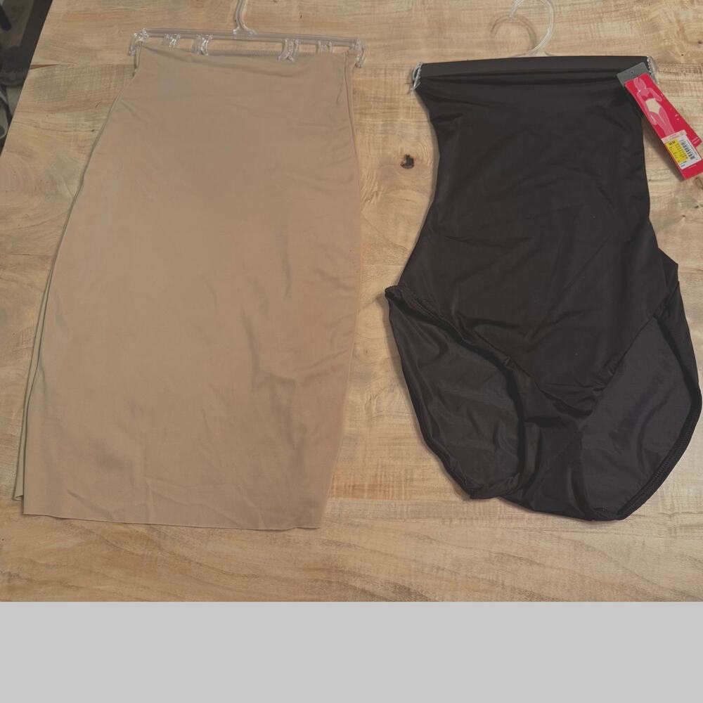 Spanx Hide & Sleek High-Waisted Panty.
 Love Your Assets Shaping Half Slip